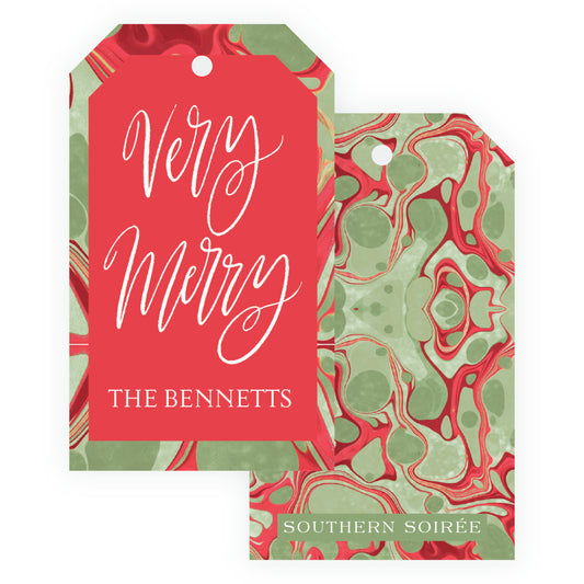 Very Merry Red Marble Gift Tag