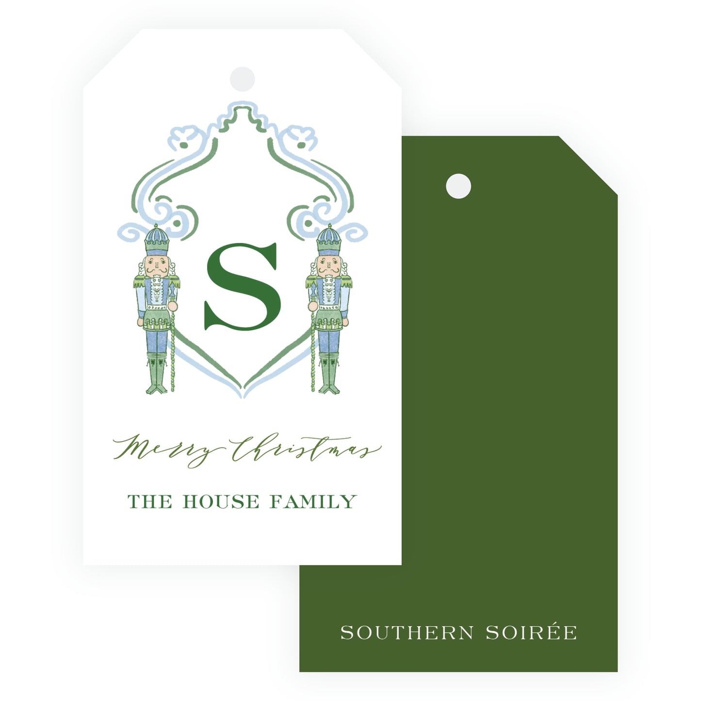 Southern Nutcracker Blue & Green Crest with Monogram Gift Tag