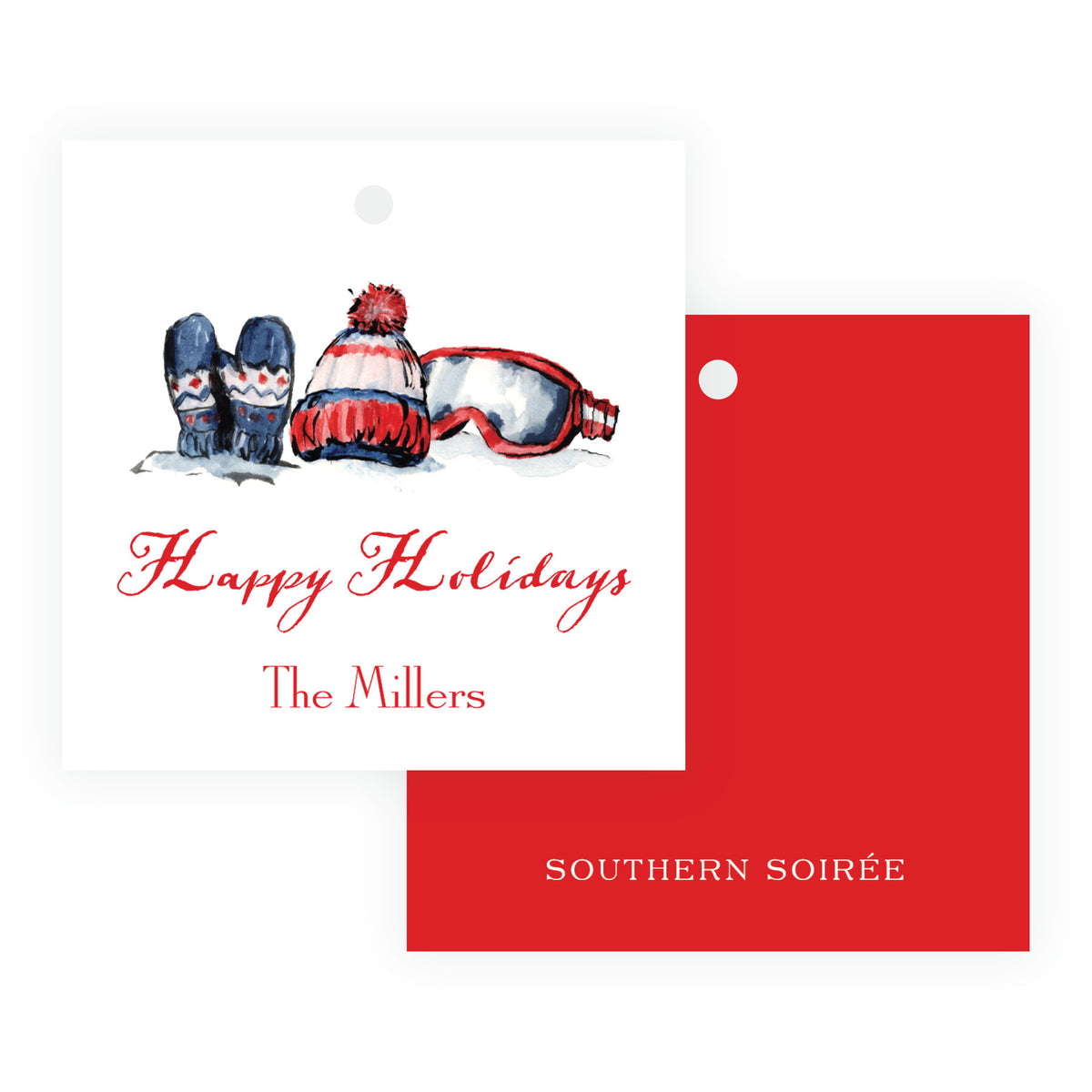 Alpine Holiday – Ski Gear Personalized Christmas Gift Tags – 3 x 3 Square