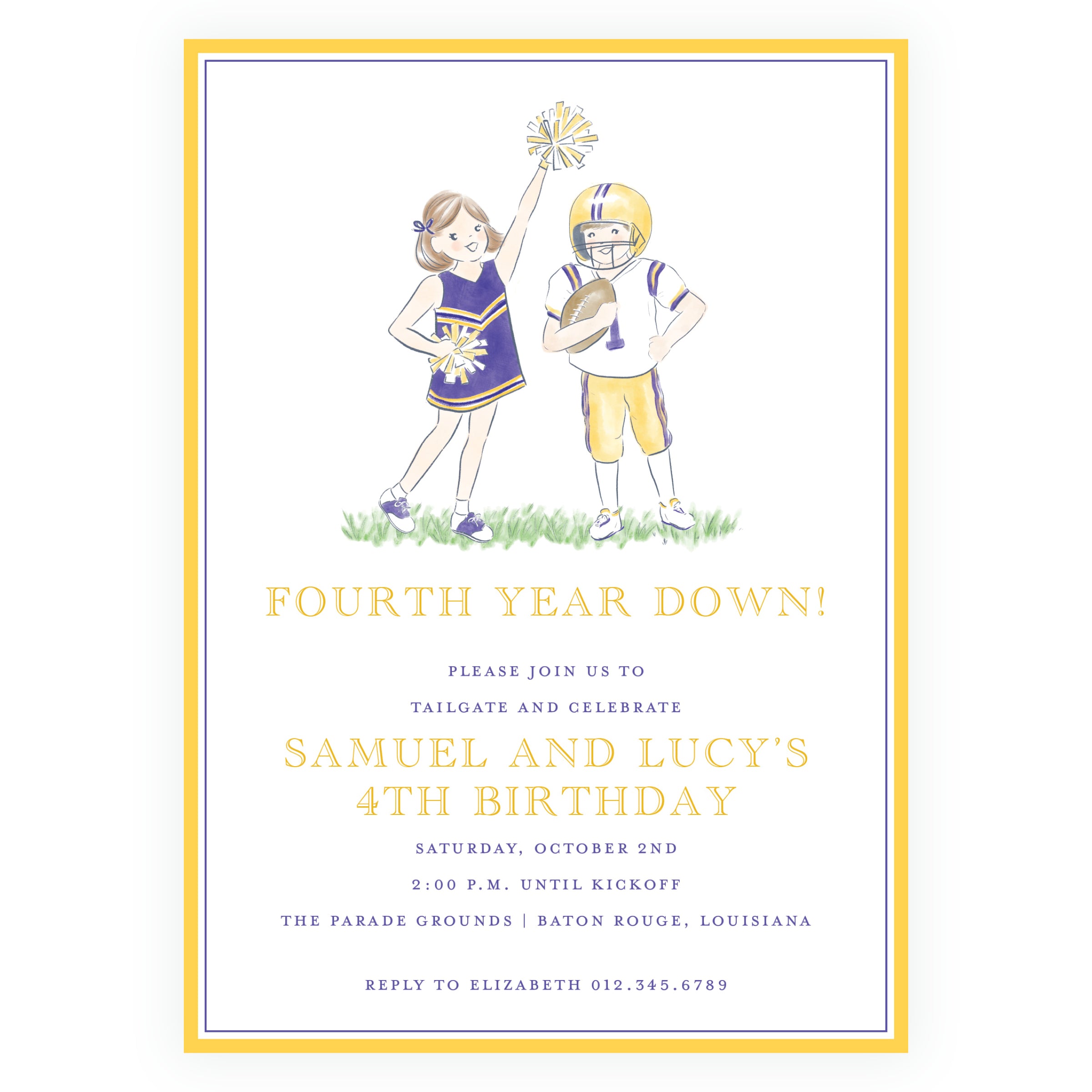 Cheerleader and Football Player Birthday Invitation - Team Spirit