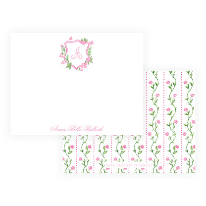 Personalized Tiny Petals watercolor floral crest note cards