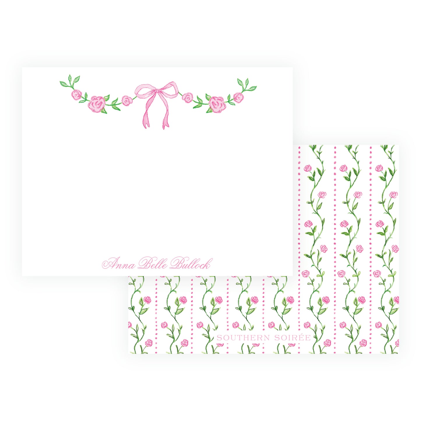 Personalized Tiny Petals watercolor floral swag note cards