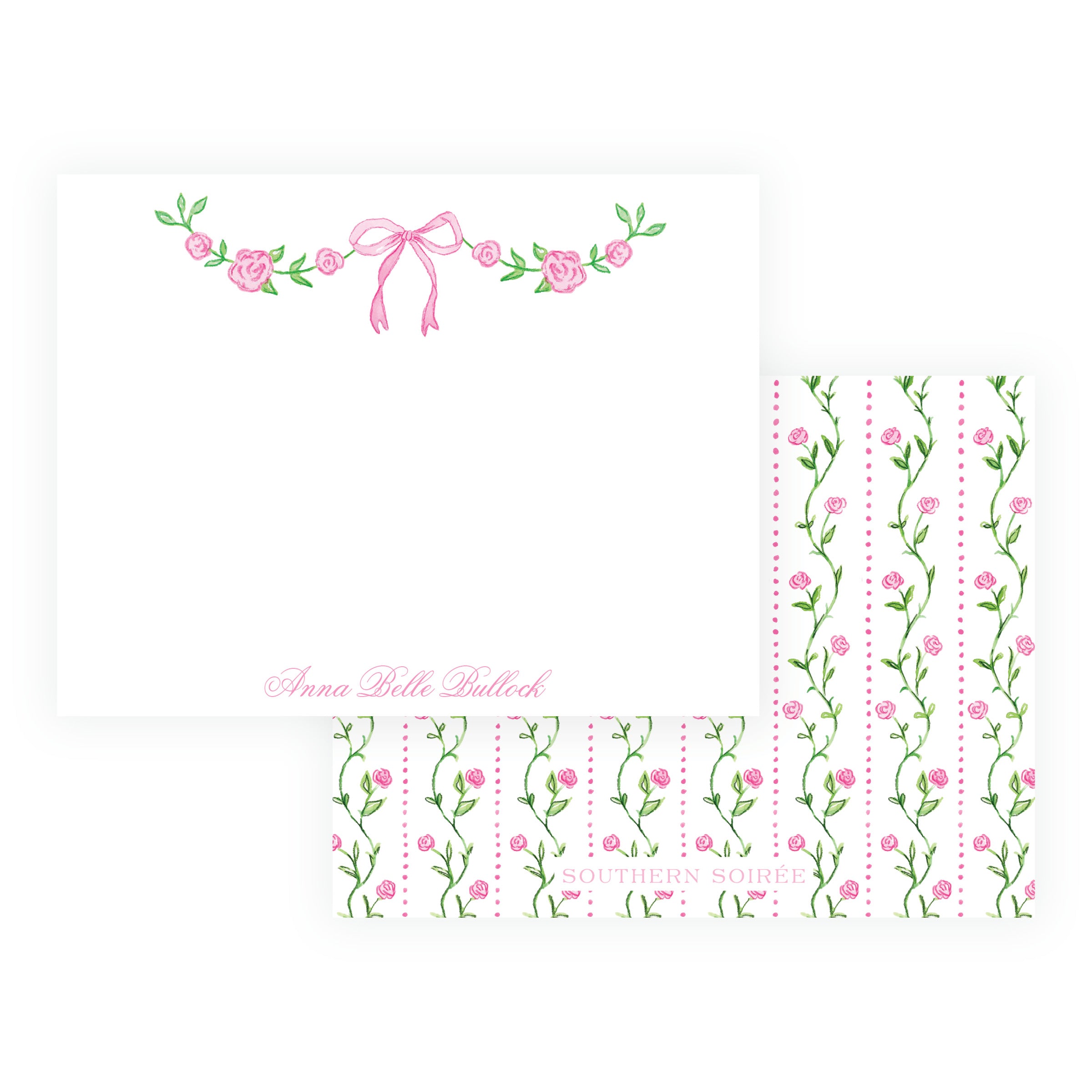 Personalized Tiny Petals watercolor floral swag note cards