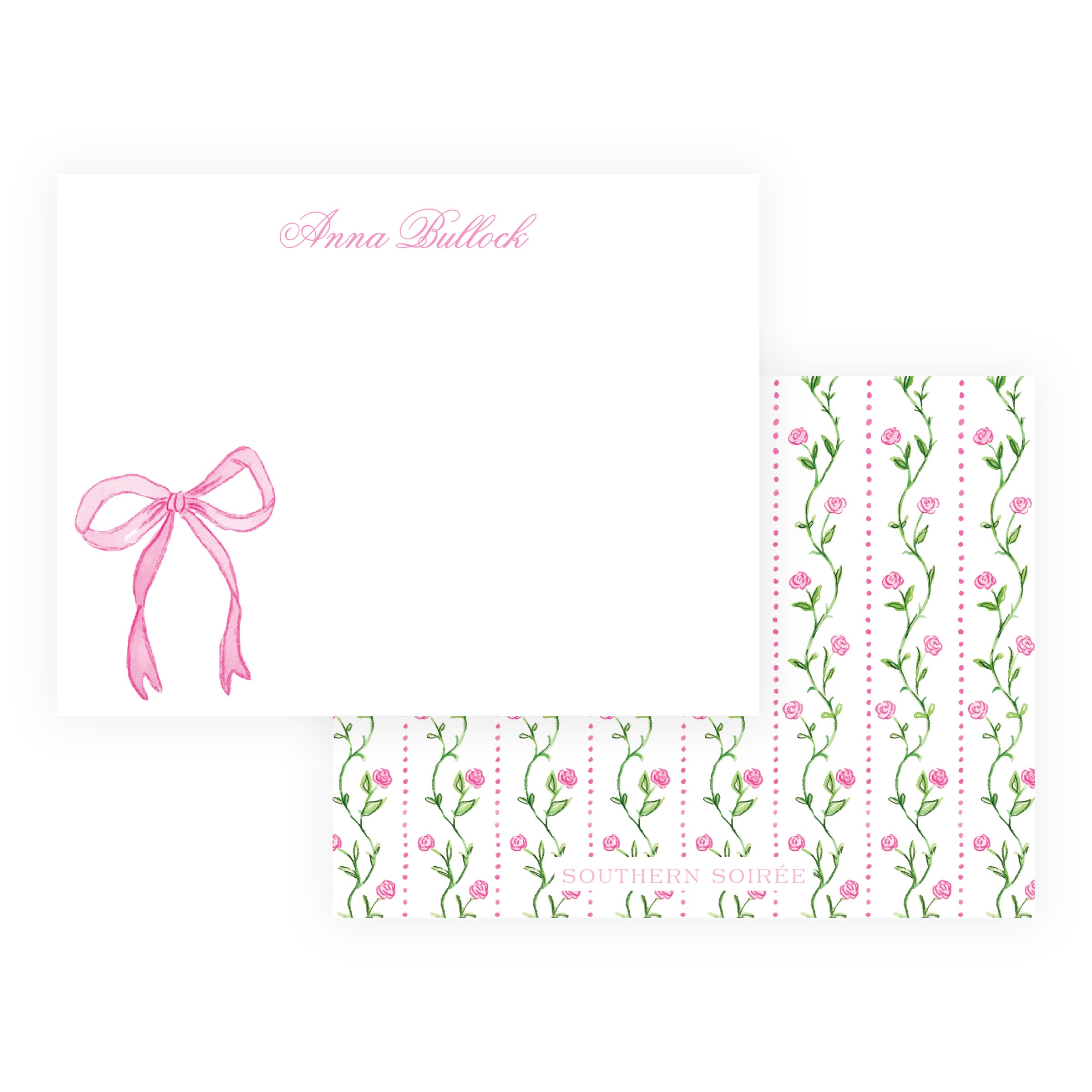 Tiny Petals Pink Bow Notecards