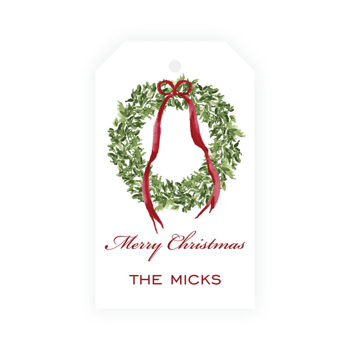 Decked in Bows Burgundy Wreath Personalized Christmas Gift Tag