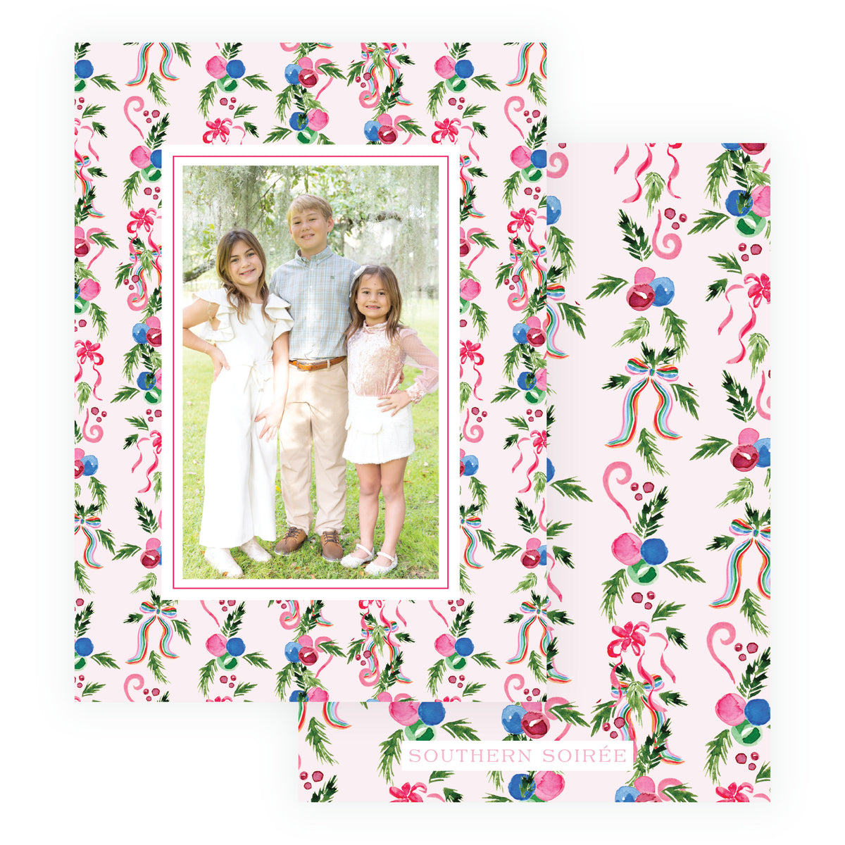 Decked in Cheer Pink Personalized Christmas Photo Card