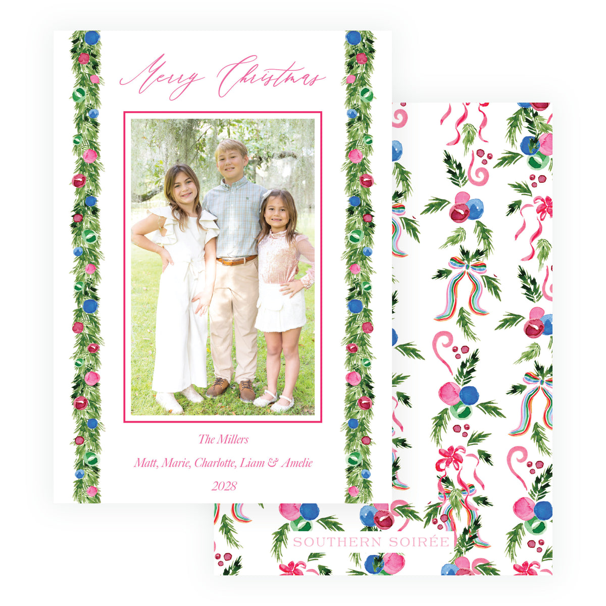 Southern Soirée classic garland personalized family holiday card