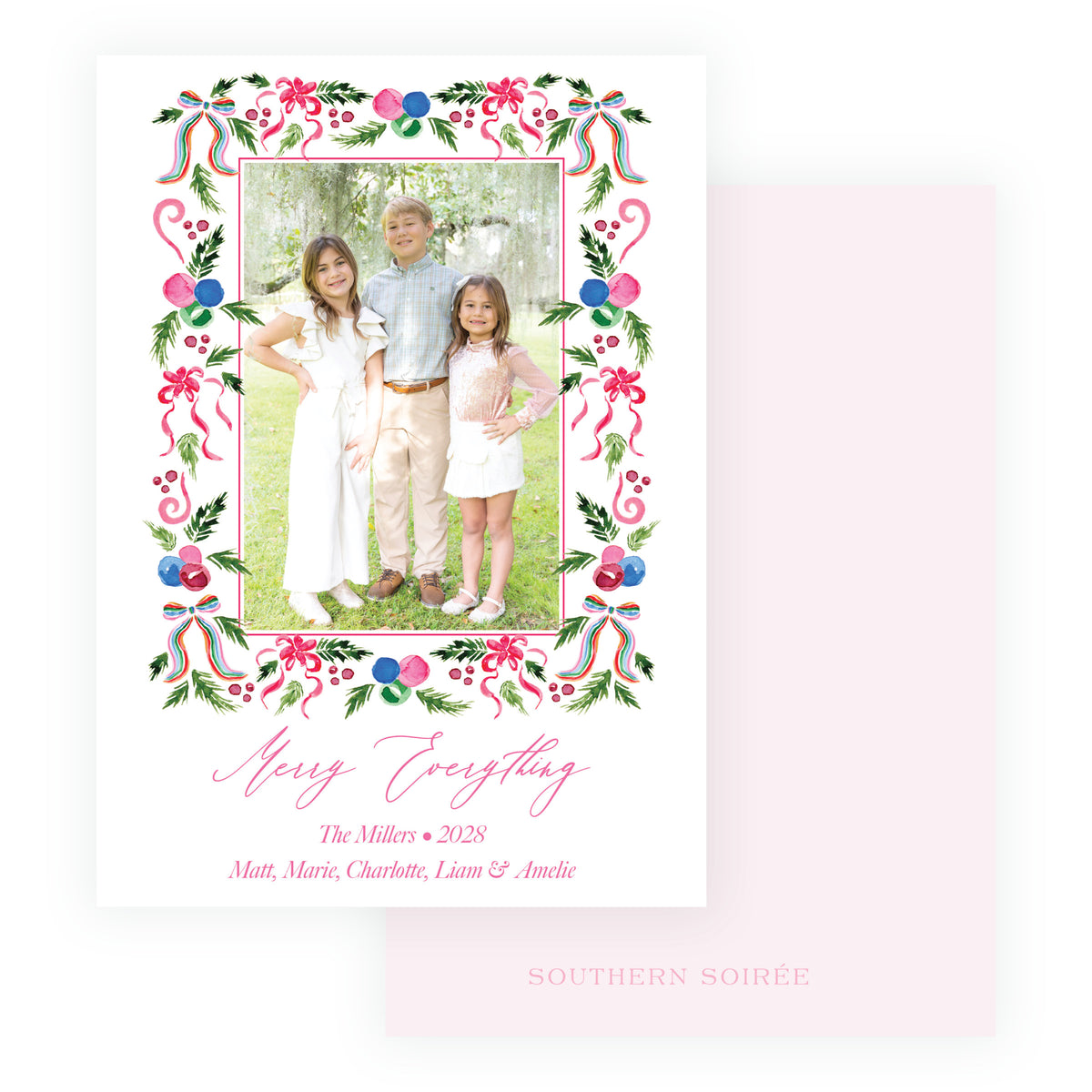 Tied with Cheer Merry Garland personalized holiday photo card