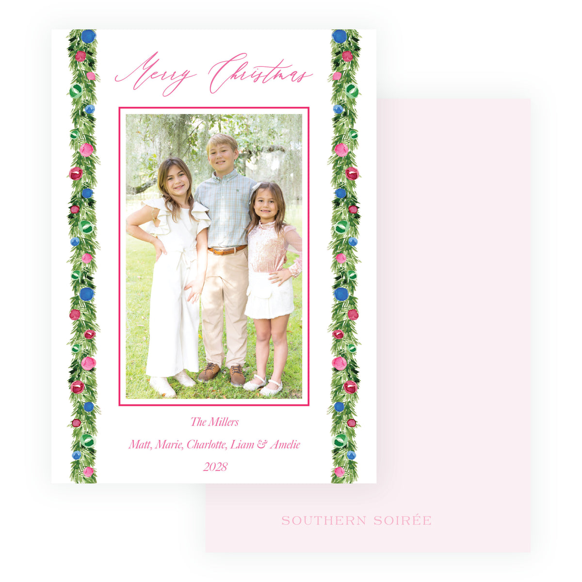 Classic Garland Tied with Cheer Collection Christmas photo card
