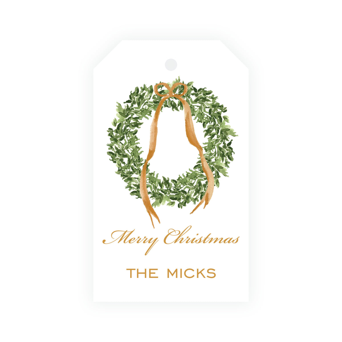Decked in Bows Gold Wreath Personalized Christmas Gift Tag