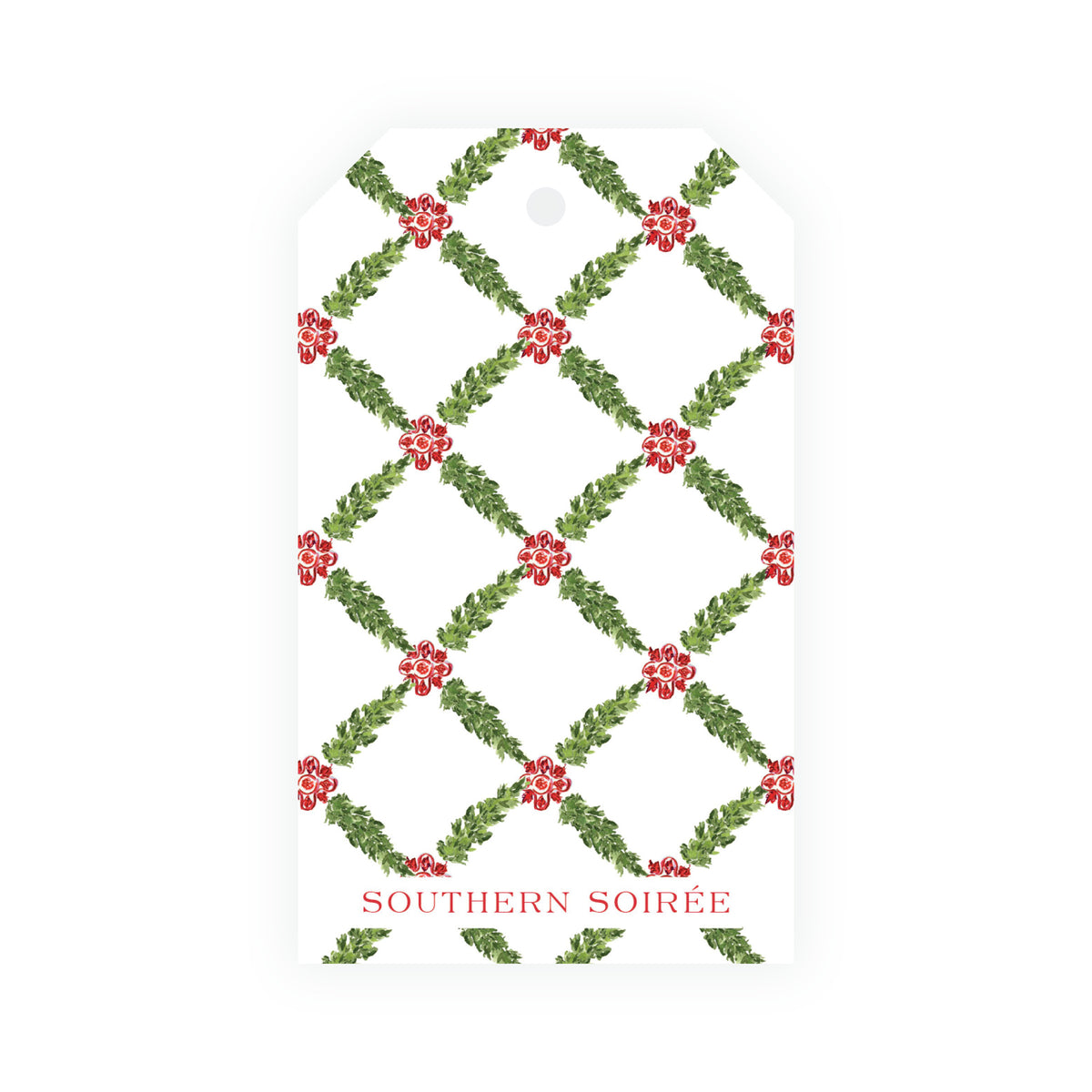 Decked in Bows Red Wreath Personalized Christmas Gift Tag