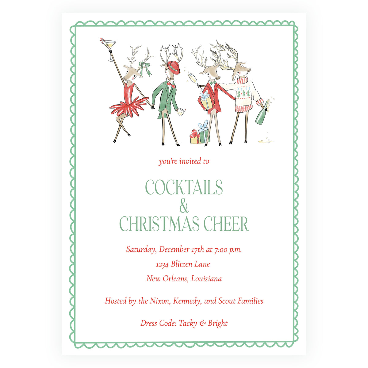 Reindeer Revelry Cocktails & Christmas Cheer Holiday Party Invitation