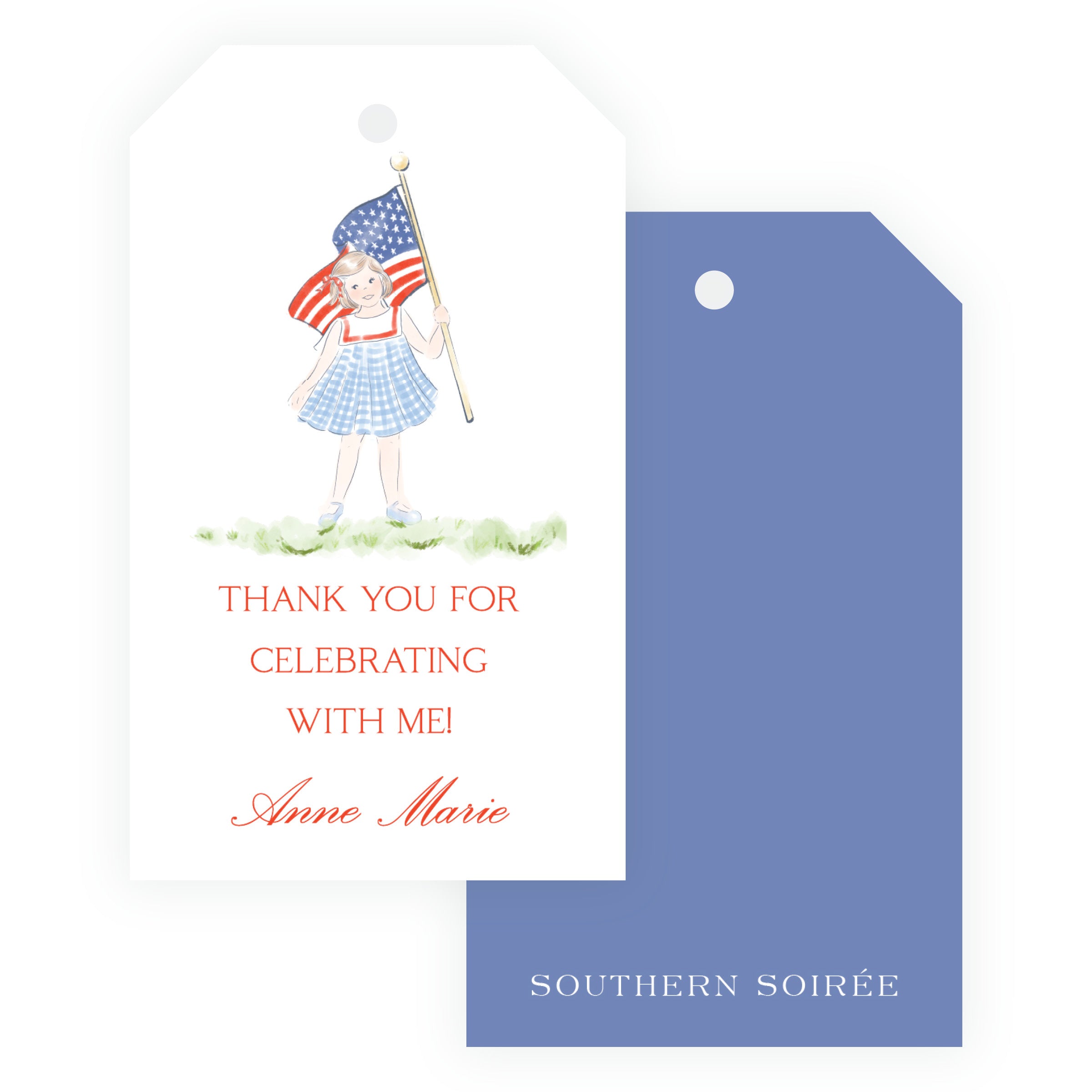 Sweet Liberty Girl with Flag Gift Tag Vertical [2.375x4]