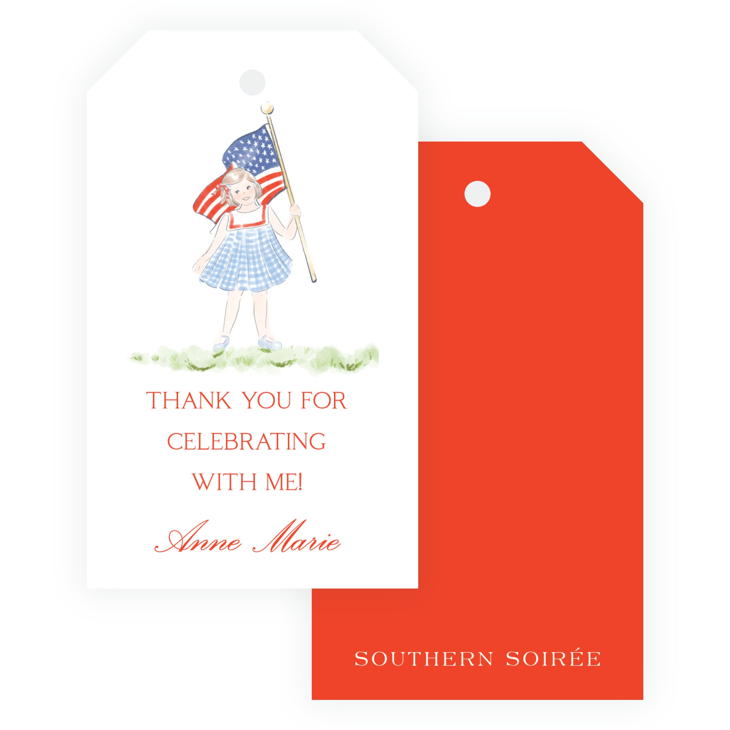 Sweet Liberty Girl with Flag Gift Tag Vertical [2.375x4]