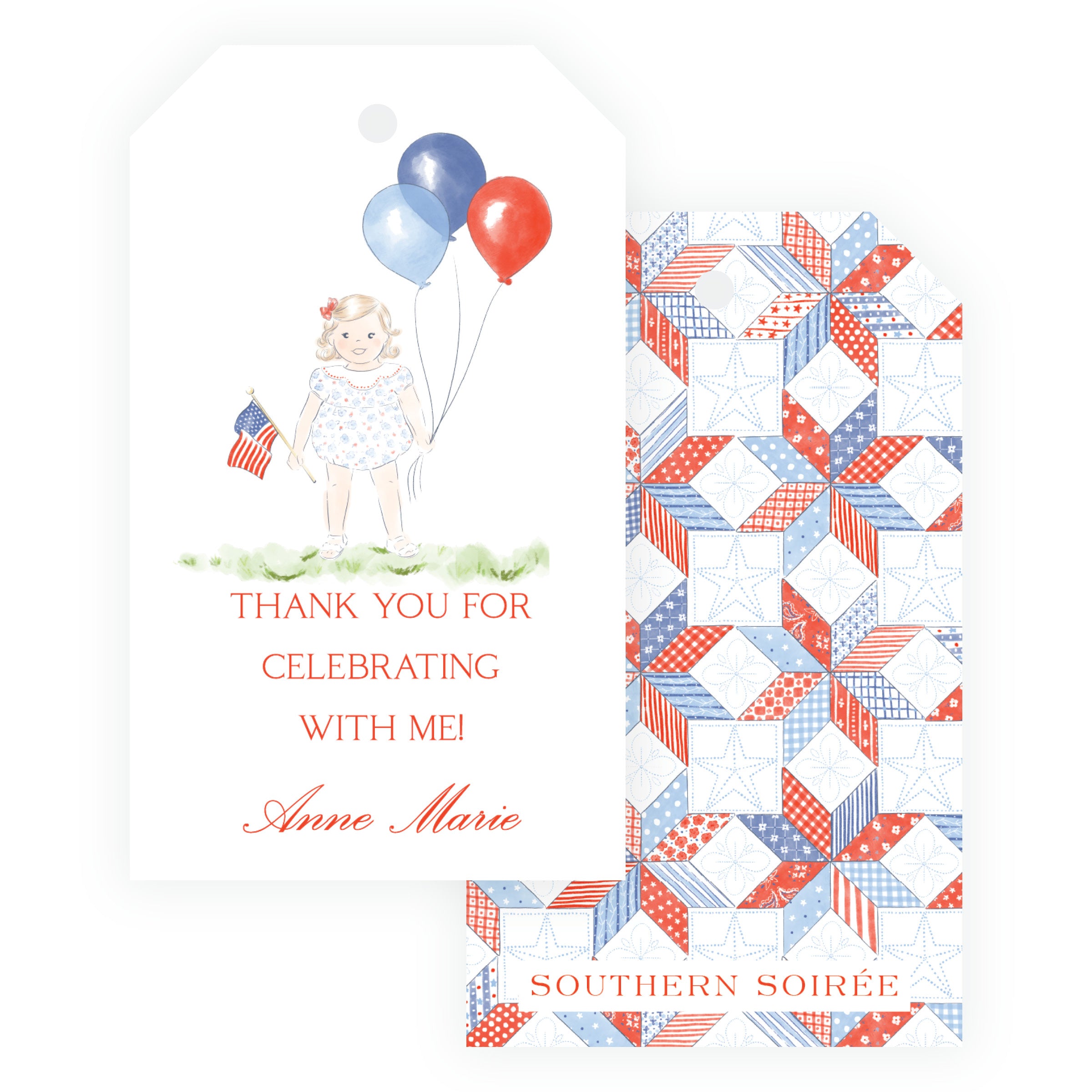 Sweet Liberty Small Girl with Balloons Gift Tag Vertical [2.375x4]