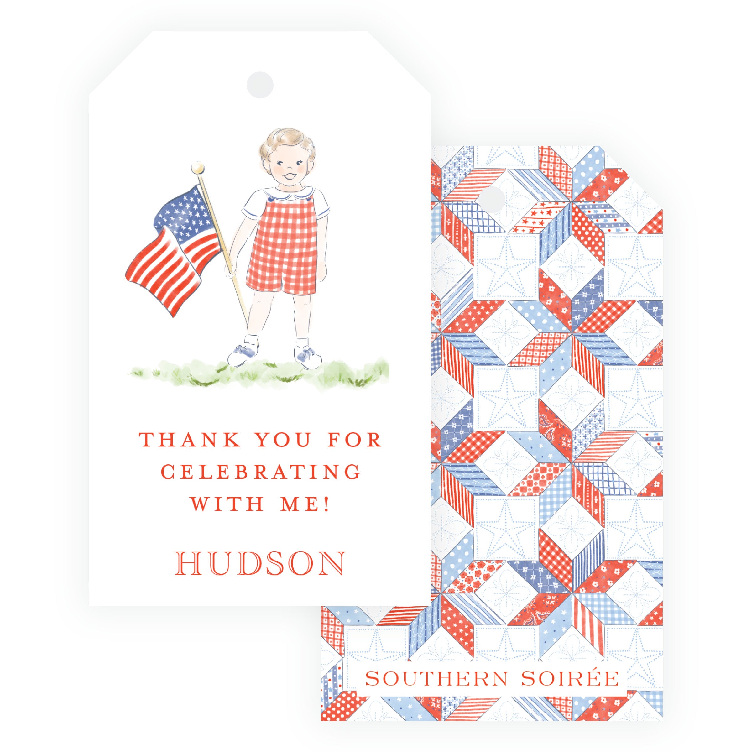 Sweet Liberty Boy with Big Flag Gift Tag Vertical [2.375x4]