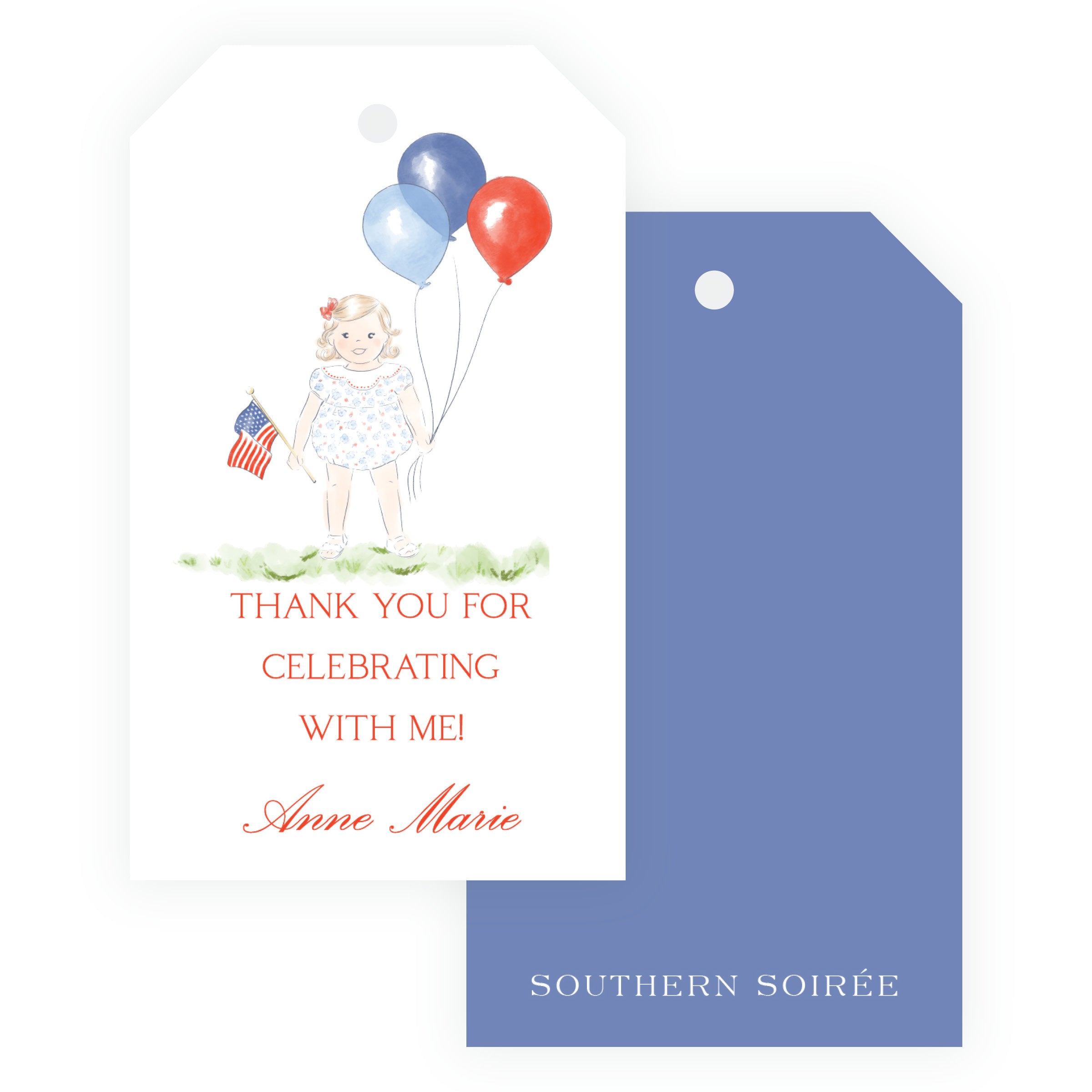Sweet Liberty Small Girl with Balloons Gift Tag Vertical [2.375x4]