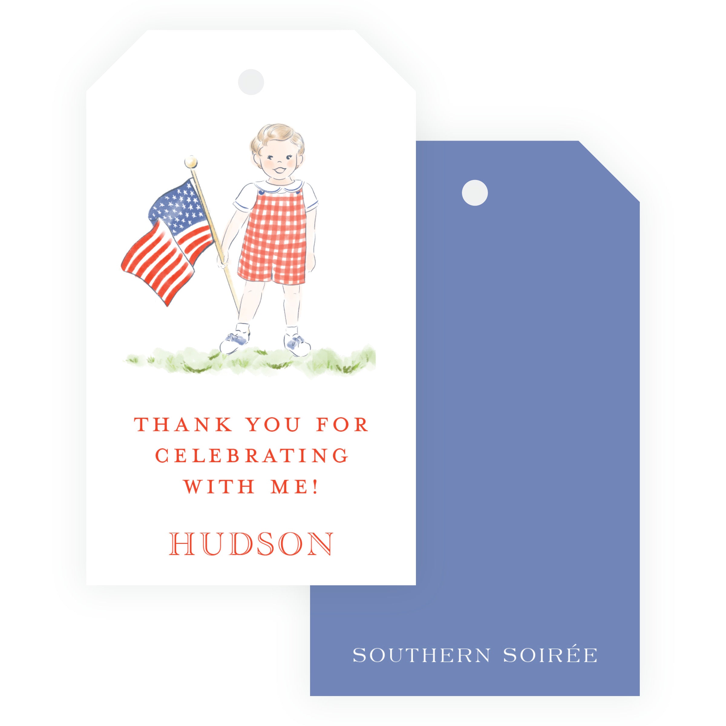 Sweet Liberty Boy with Big Flag Gift Tag Vertical [2.375x4]