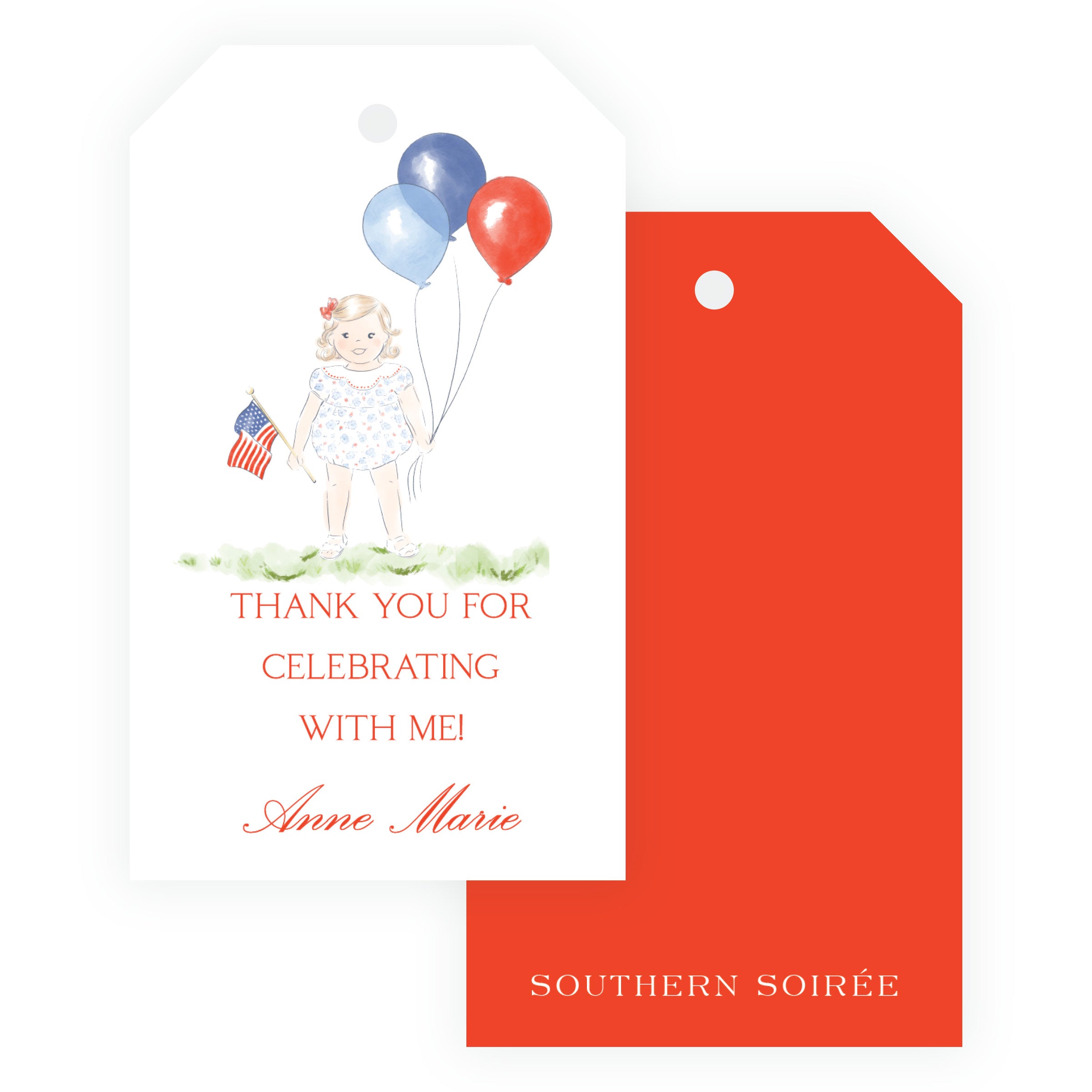 Sweet Liberty Small Girl with Balloons Gift Tag Vertical [2.375x4]