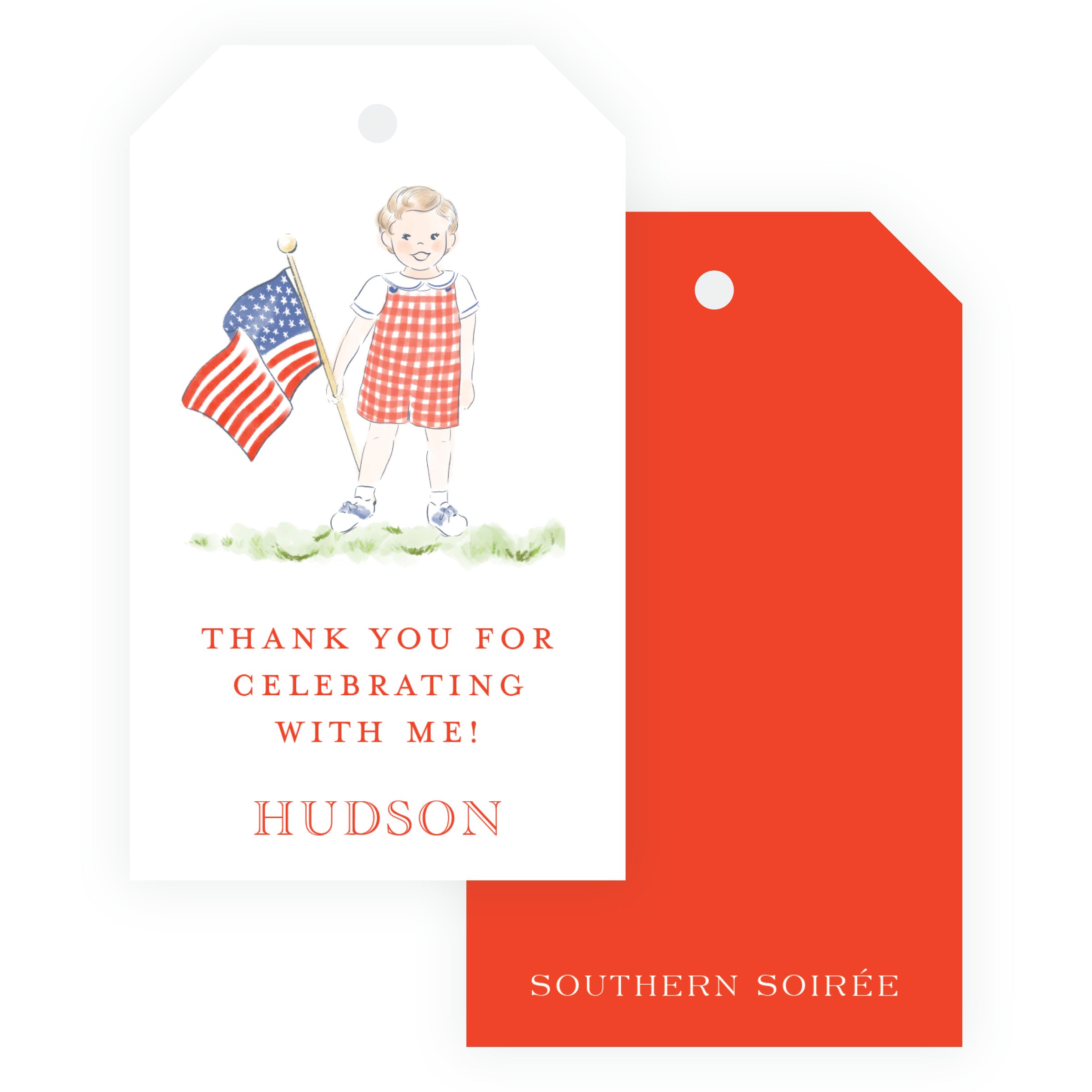 Sweet Liberty Boy with Big Flag Gift Tag Vertical [2.375x4]
