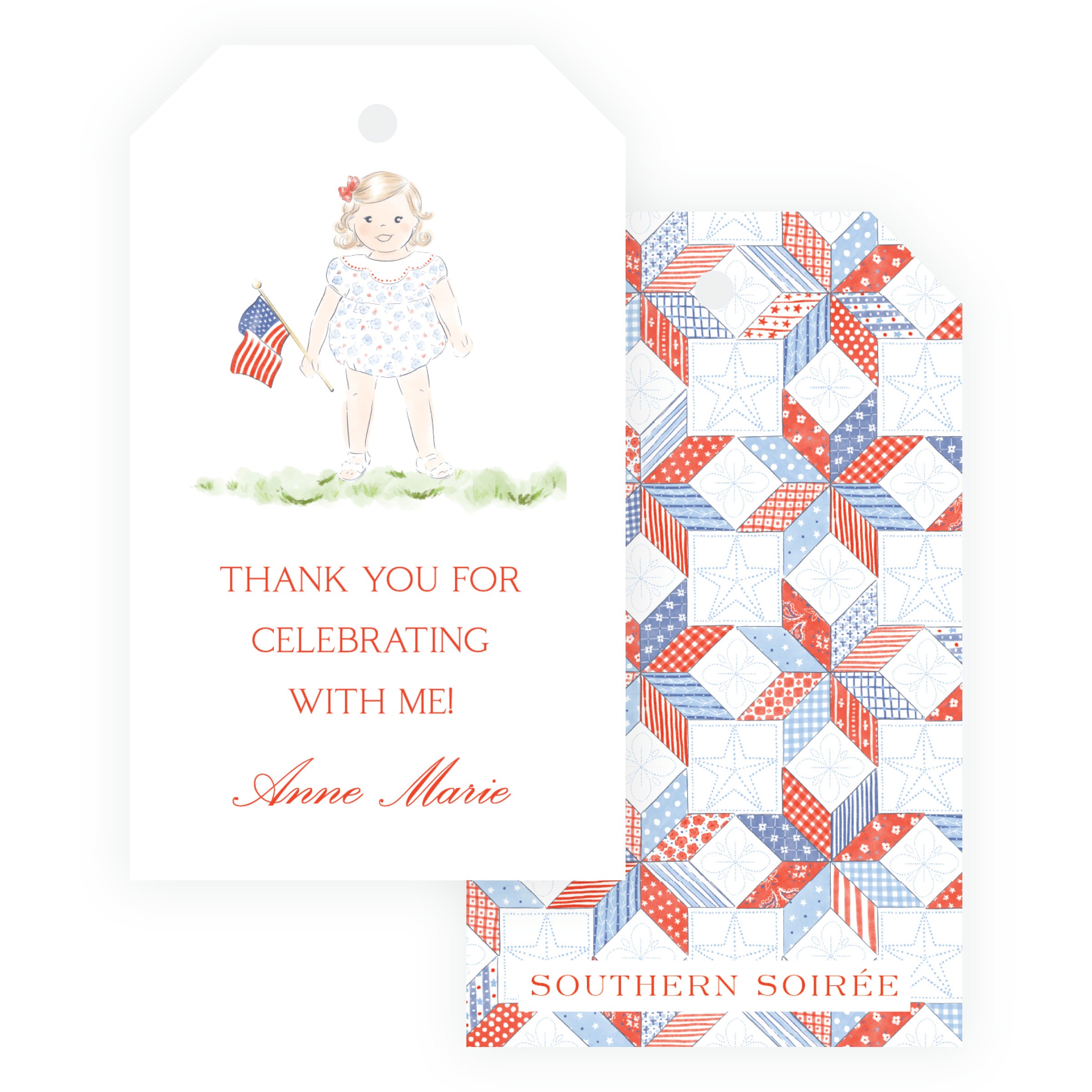 Sweet Liberty Small Girl with Flag Gift Tag Vertical [2.375x4]
