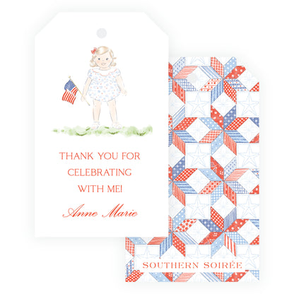 Sweet Liberty Small Girl with Flag Gift Tag Vertical [2.375x4]