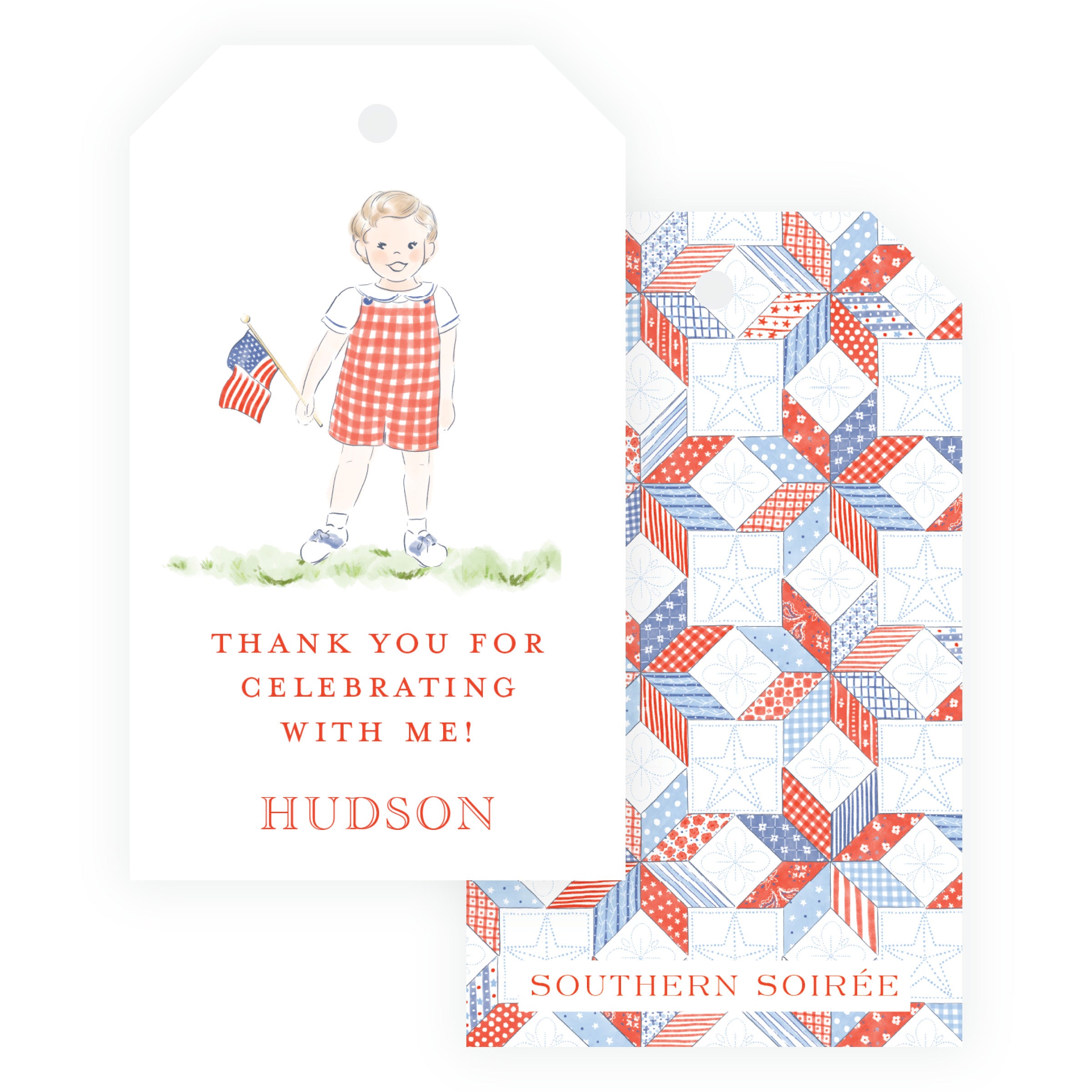 Sweet Liberty Boy with Small Flag Gift Tag Vertical [2.375x4]