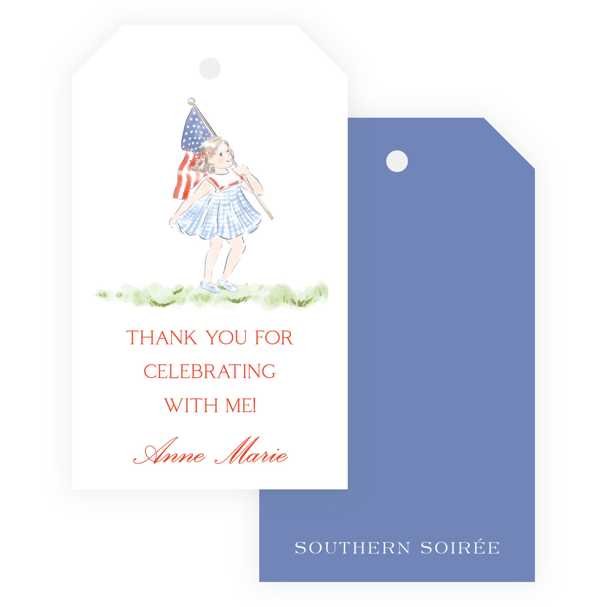 Sweet Liberty Girl Walking with Flag Gift Tag Vertical [2.375x4]
