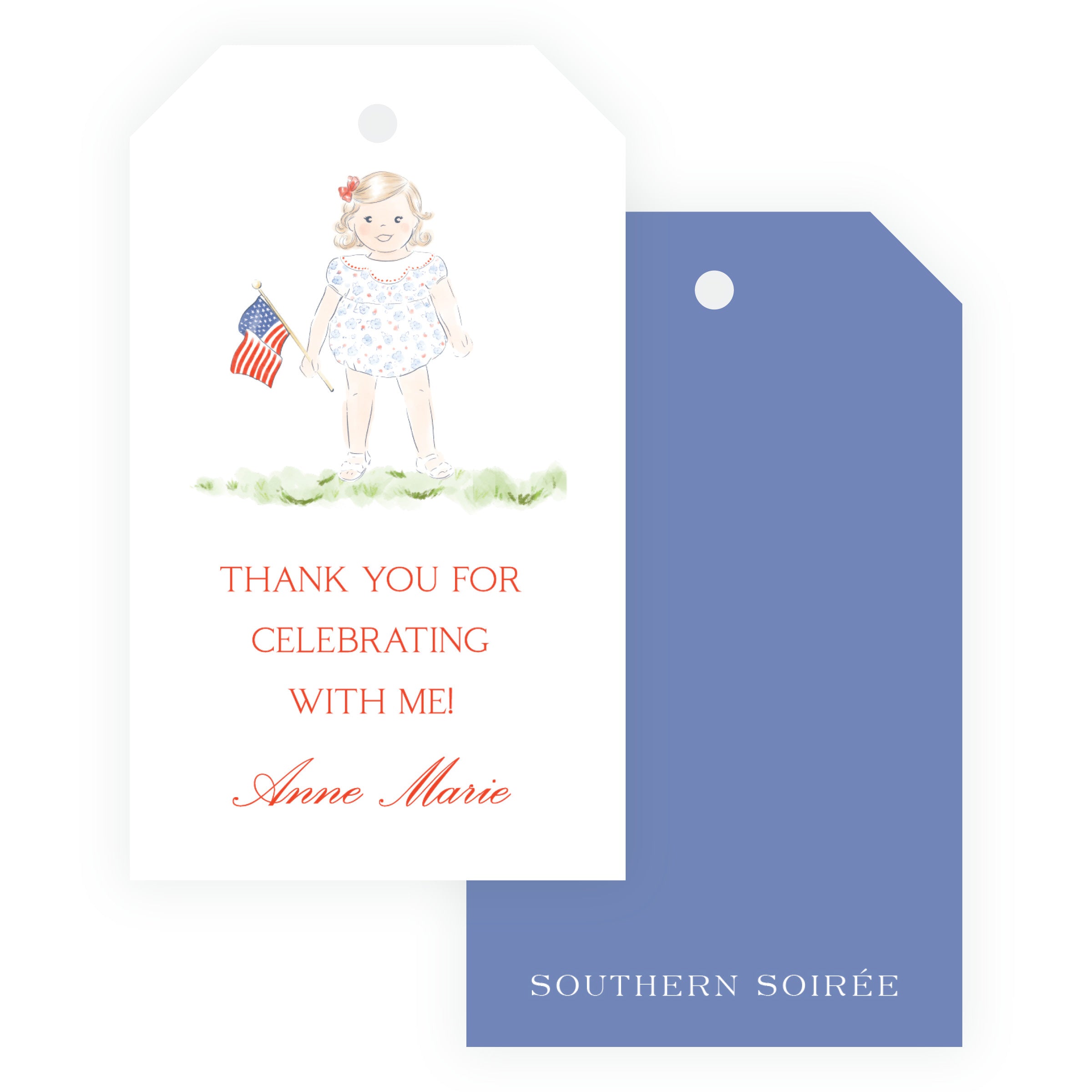 Sweet Liberty Small Girl with Flag Gift Tag Vertical [2.375x4]