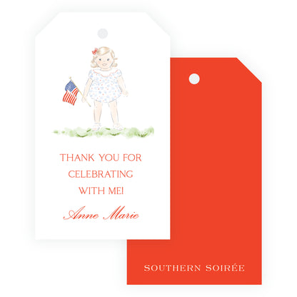 Sweet Liberty Small Girl with Flag Gift Tag Vertical [2.375x4]