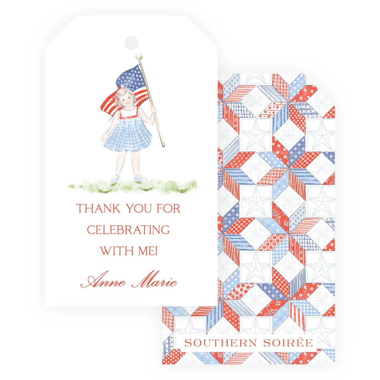 Sweet Liberty Girl with Flag Gift Tag Vertical [2.375x4]