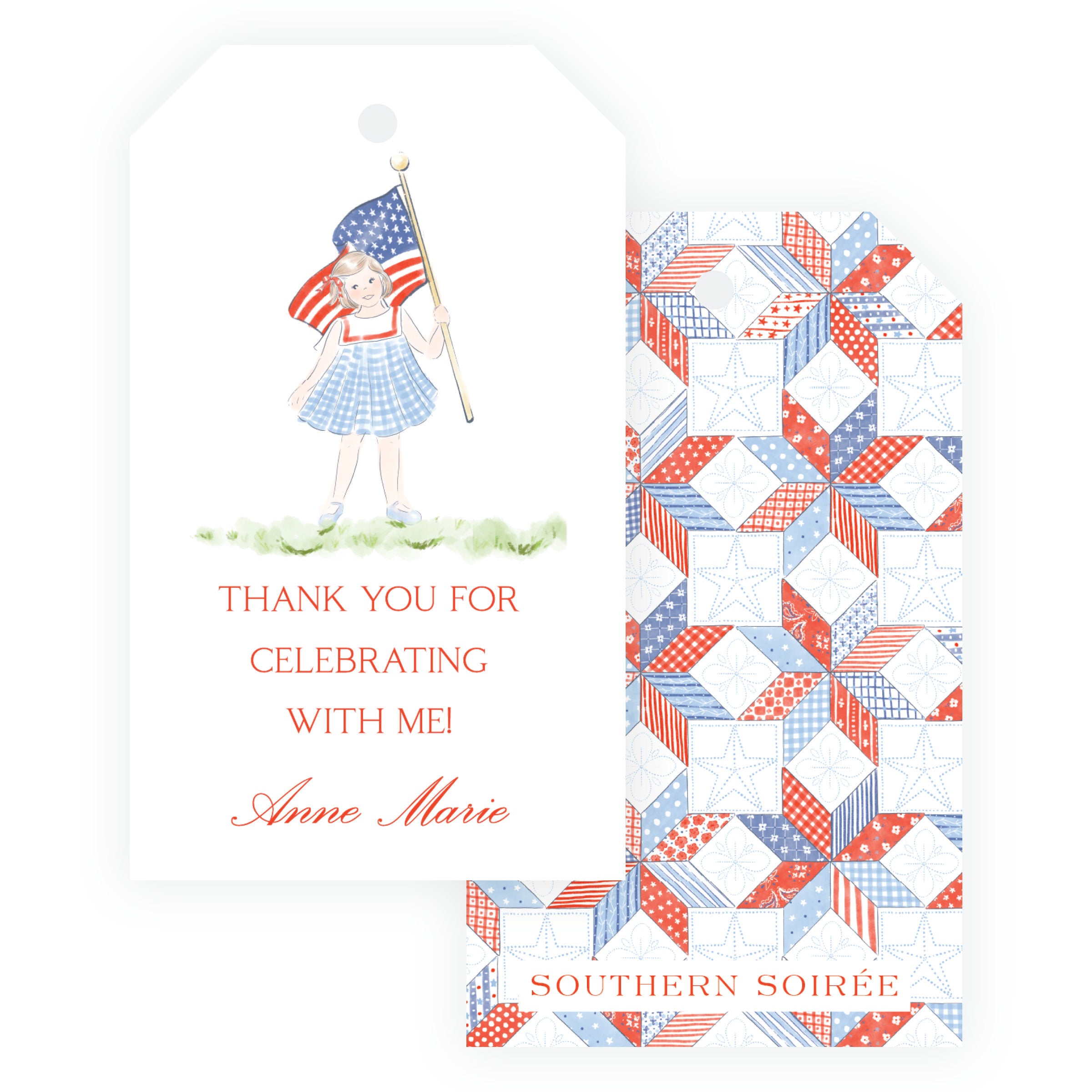 Sweet Liberty Girl with Flag Gift Tag Vertical [2.375x4]