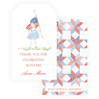 Sweet Liberty Girl with Flag Gift Tag Vertical [2.375x4]