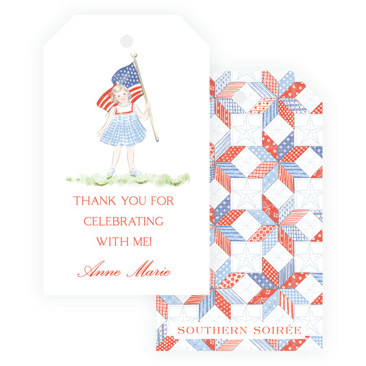 Sweet Liberty Girl with Flag Gift Tag Vertical [2.375x4]