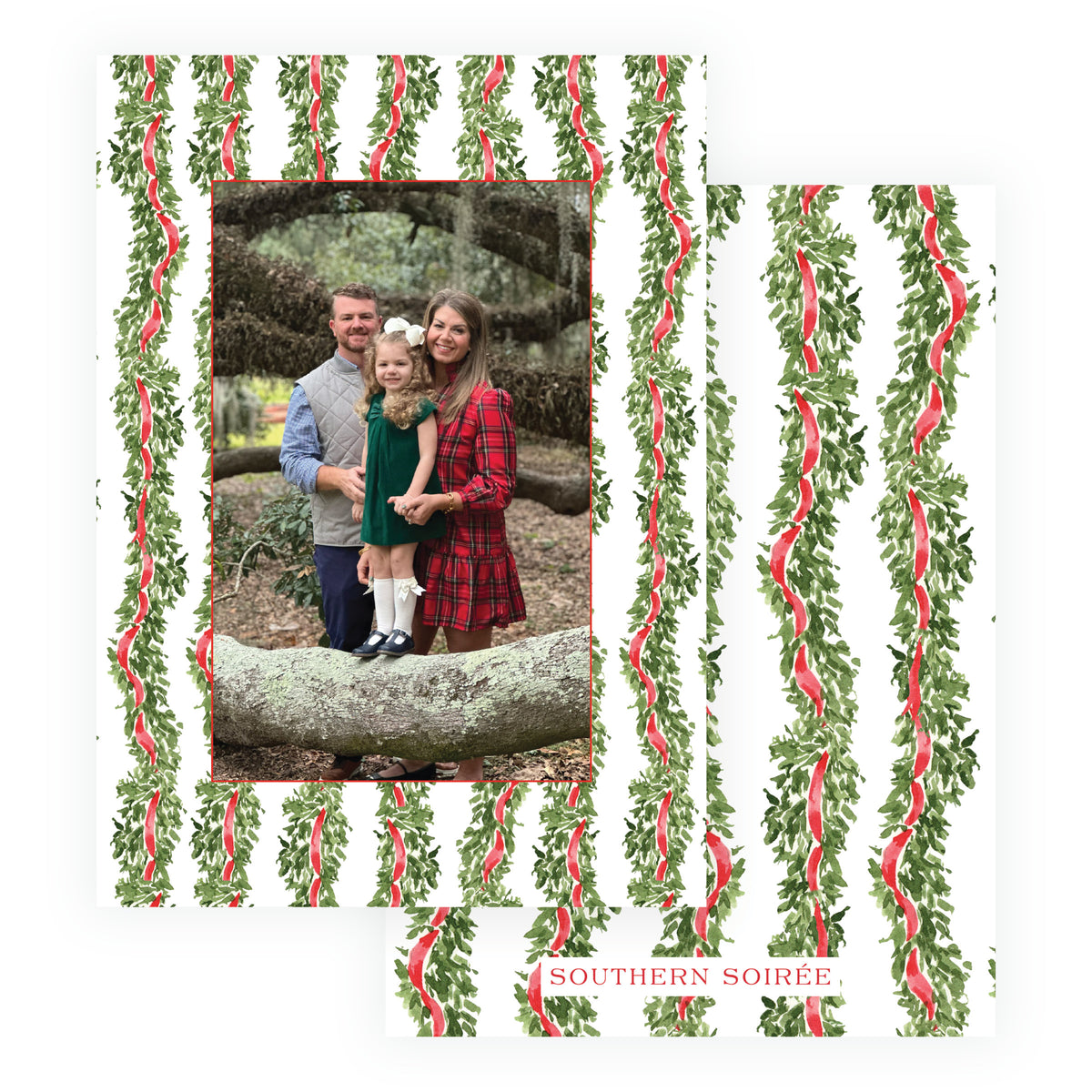 Decked in Garland ribbon pattern family Christmas card