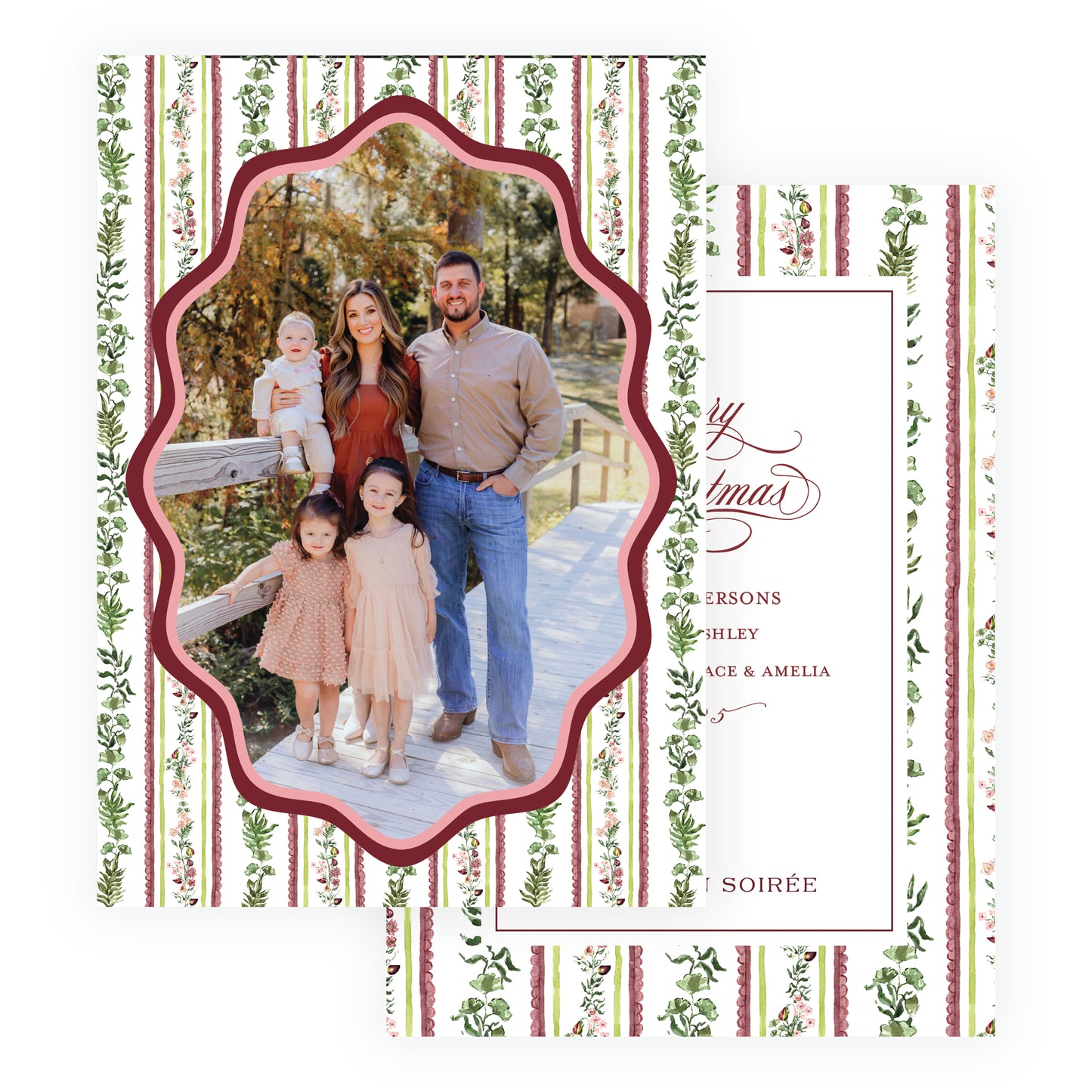 Figs and Floral Oval Frame Botanical Stripe