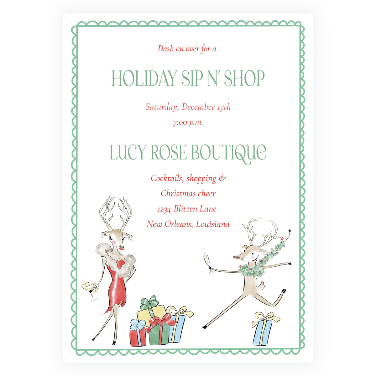 Reindeer Revelry Holiday Sip N’ Shop Christmas Invitation