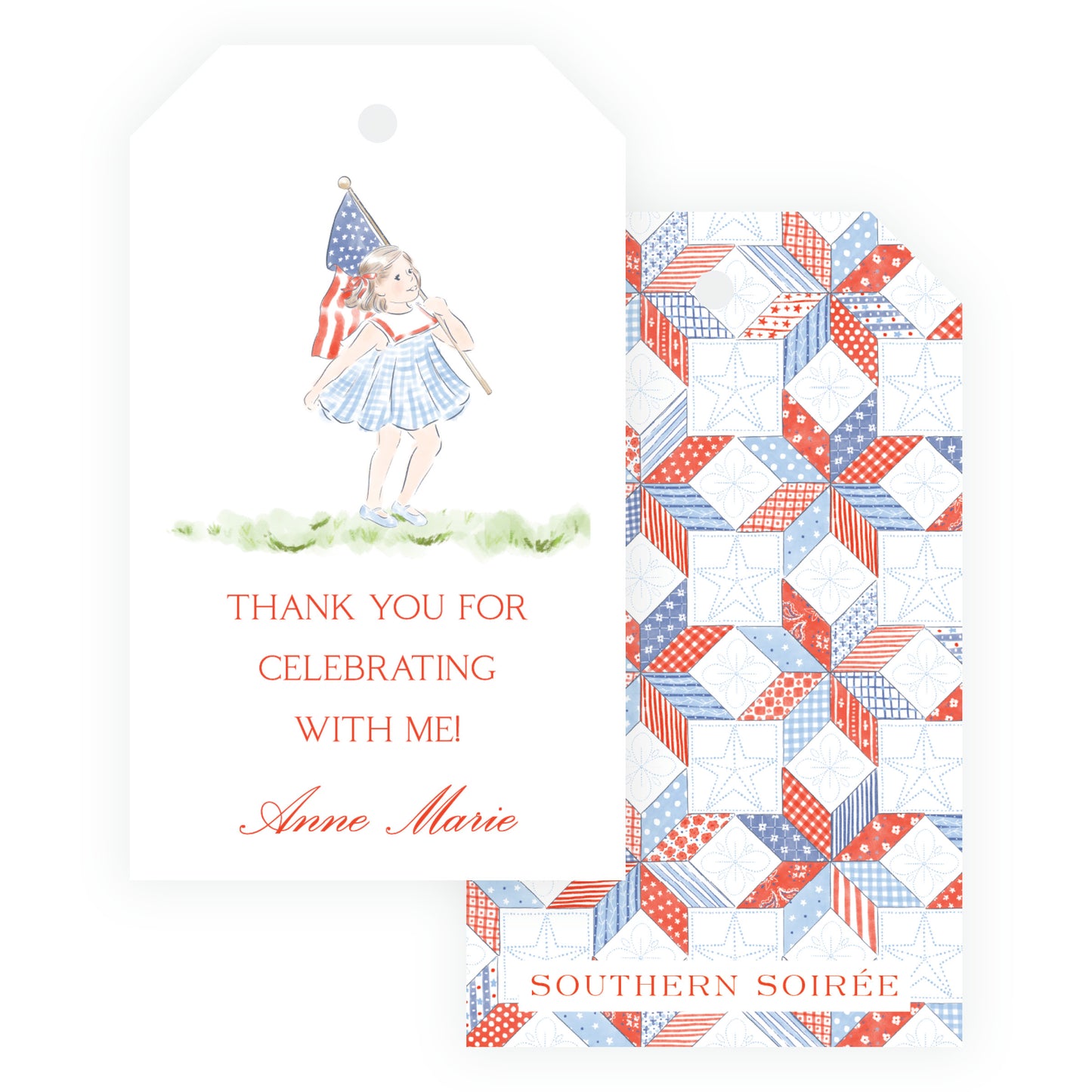 Sweet Liberty Girl Walking with Flag Gift Tag Vertical [2.375x4]