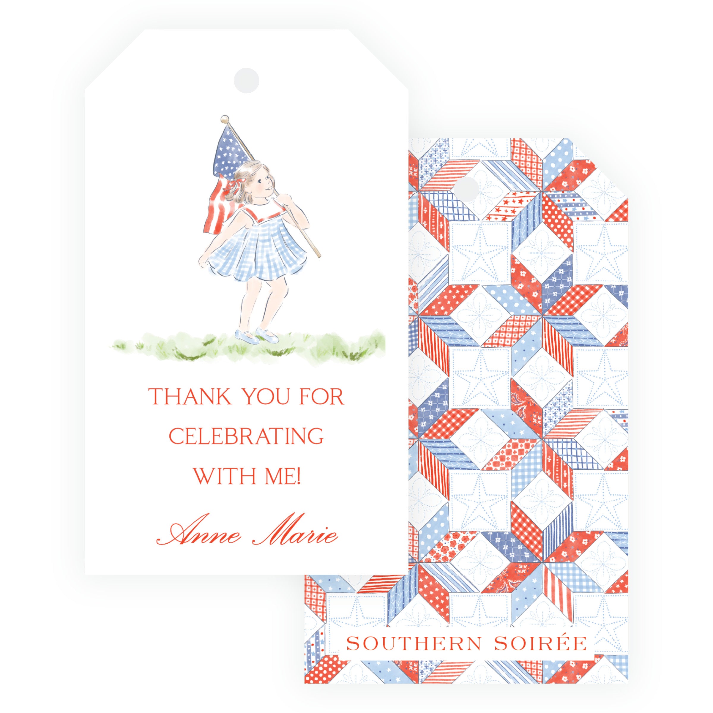 Sweet Liberty Girl Walking with Flag Gift Tag Vertical [2.375x4]