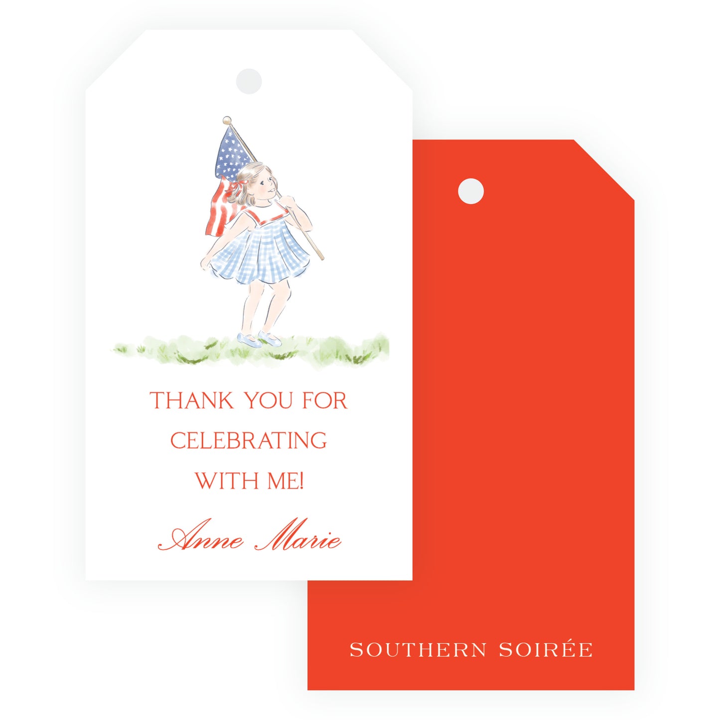 Sweet Liberty Girl Walking with Flag Gift Tag Vertical [2.375x4]