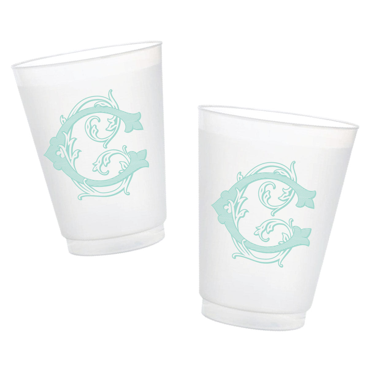 Vintage Vine Monogram personalized frosted cups featuring an ornate initial