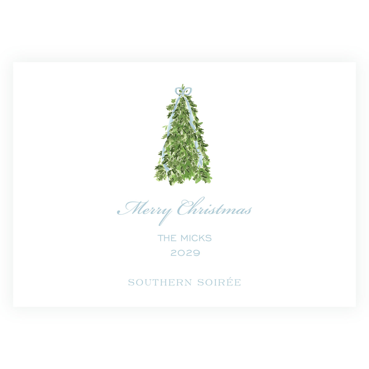 Decked in Garland – Blue Ribbon Garland Landscape Personalized Christmas Photo Card