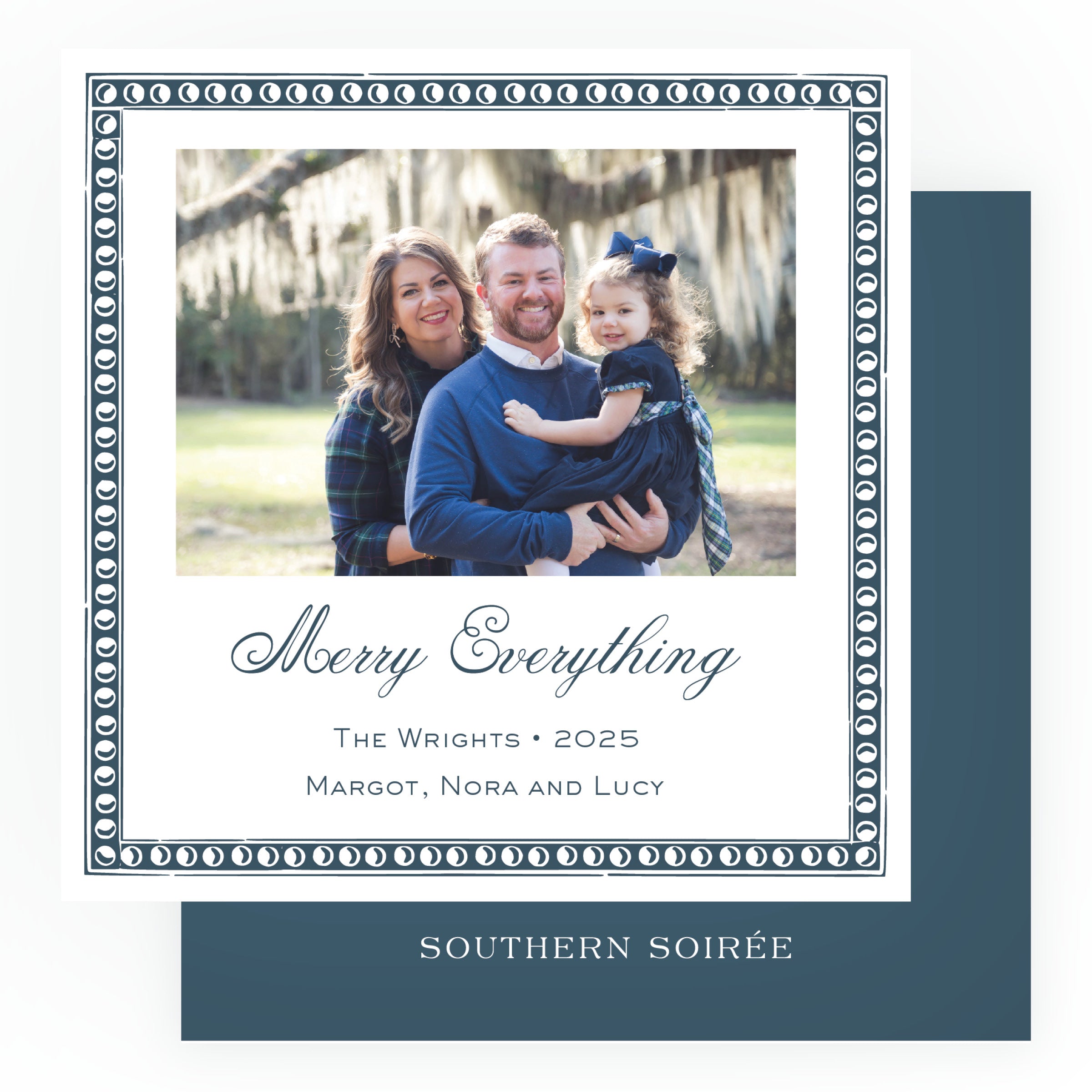 Blue Antique Dotted Frame Square Card (Can Customize Color)