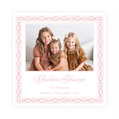 Pink Floral Frame Square Card (Can Customize Color)