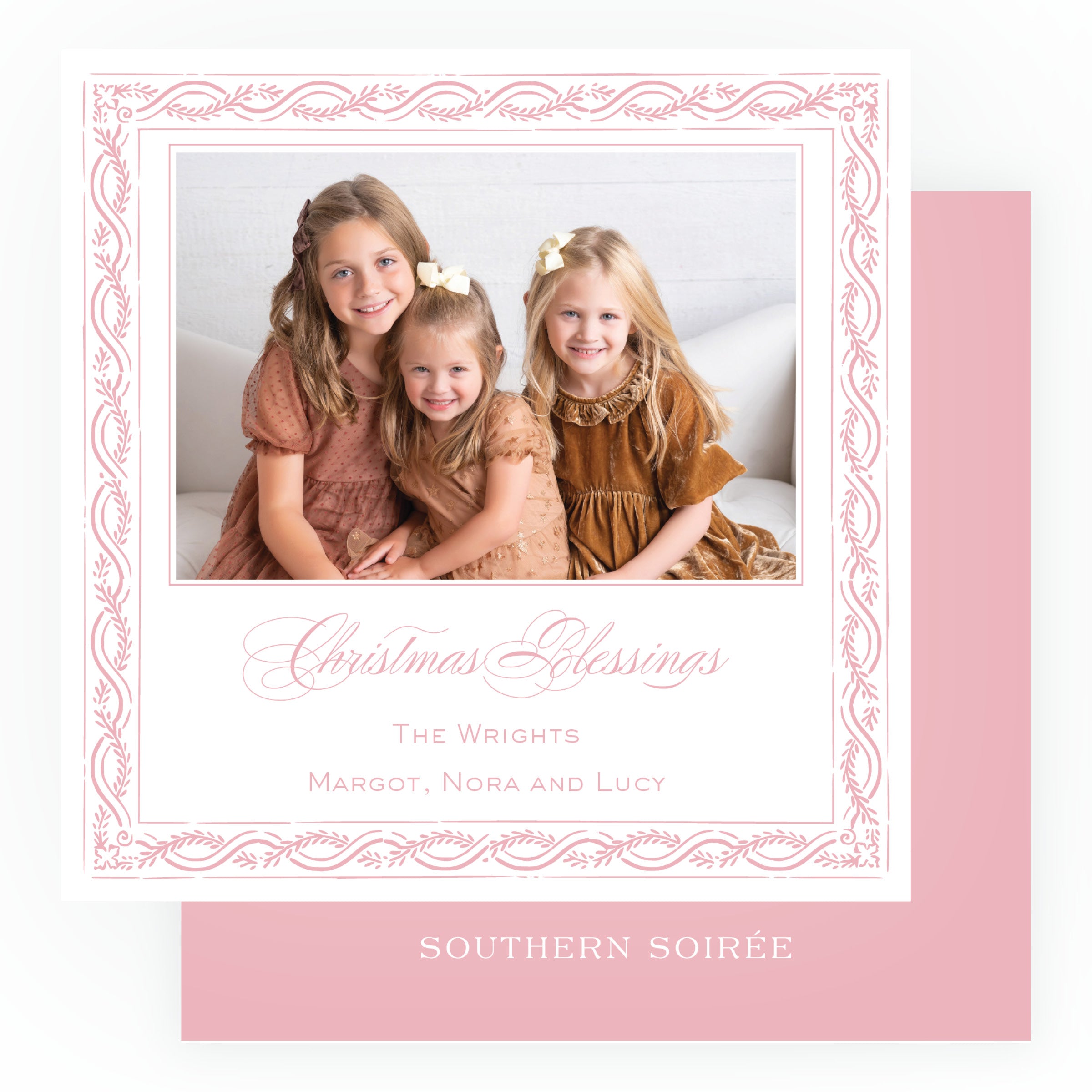 Pink Floral Frame Square Card (Can Customize Color)