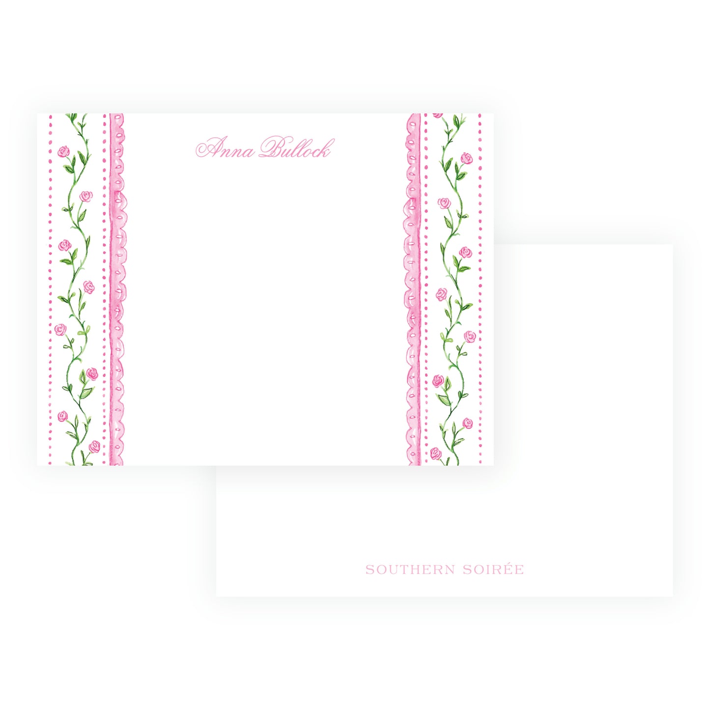 Personalized Tiny Petals floral trim border note cards