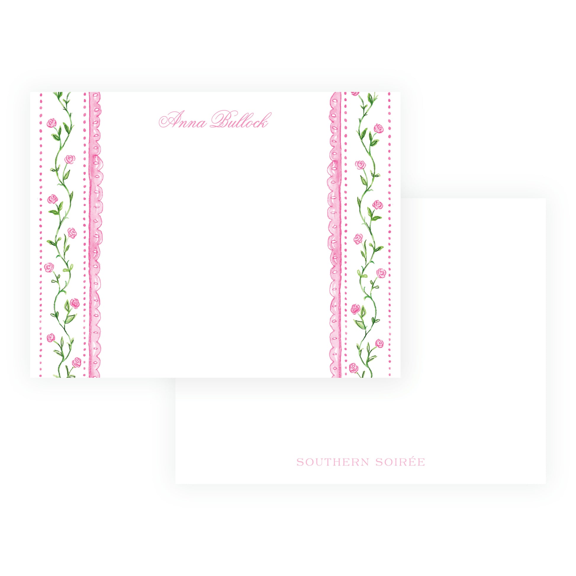 Personalized Tiny Petals floral trim border note cards