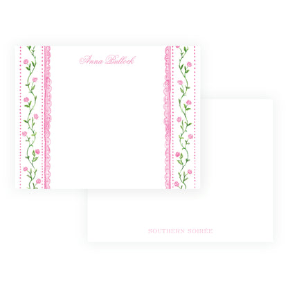 Personalized Tiny Petals floral trim border note cards
