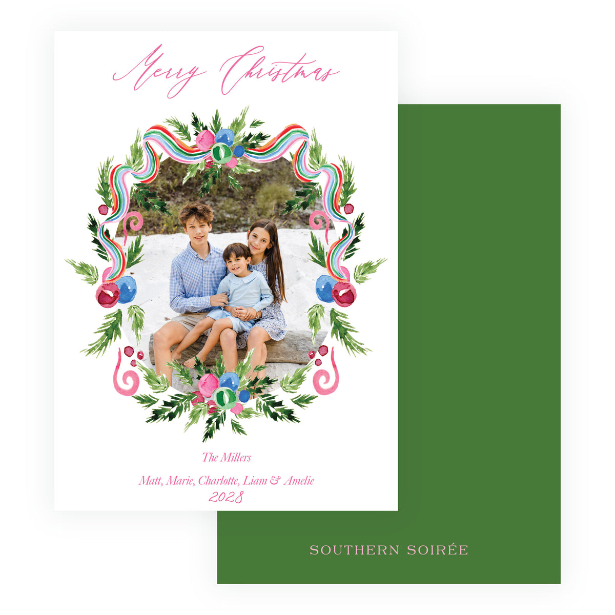 Merry Wreath Personalized Christmas Photo Card
