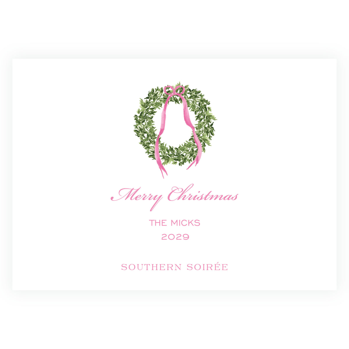 Decked in Garland – Pink Garland Lattice Landscape Personalized Christmas Photo Card Product Description
